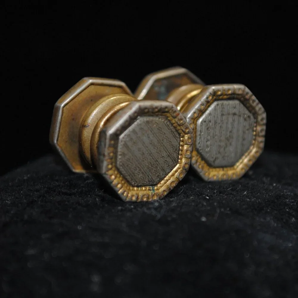 Vintage 1930s Art Deco Octagon-shaped Striped Snap Cufflinks